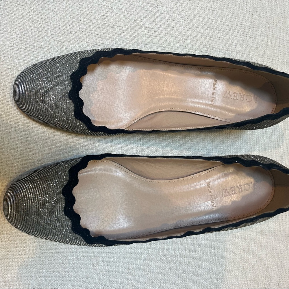 NEW JCrew Silver Flats Sparkly Scalloped Design 8 1/2